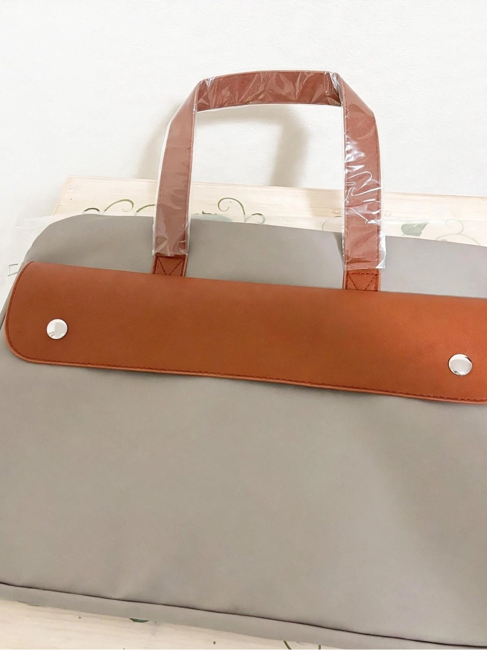 Neutral Gray Tote with Tan Leather Accents